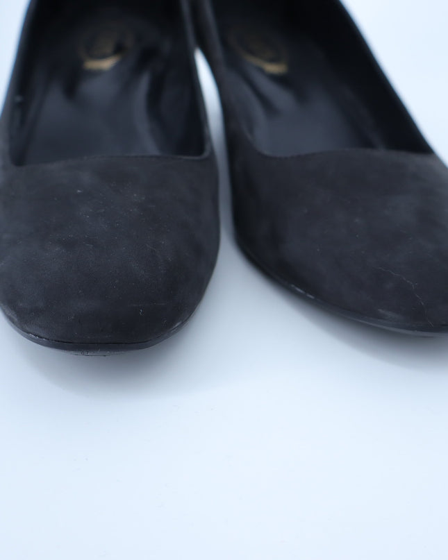 TOD'S Studded Suede Pumps Black and Gold Kitten Heel Women's 38/US 8