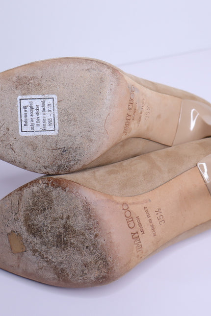 JIMMY CHOO Romy 85 Natural Tan Suede Pointed Pumps Women's 35.5/US 5.5