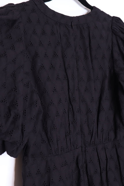 DIANE VON FURSTENBERG Polina Cotton Dress Black Eyelet Puff Sleeve Women's 6