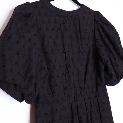 DIANE VON FURSTENBERG Polina Cotton Dress Black Eyelet Puff Sleeve Women's 6