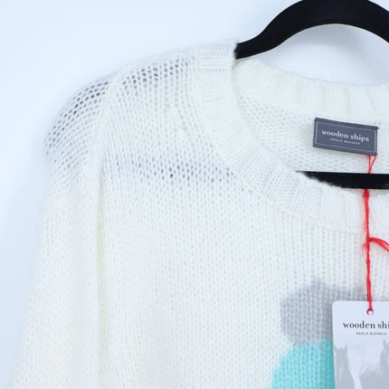 Wooden Ships Ski Babe Crew Sweater White NWT Graphic Pullover Women's M/L