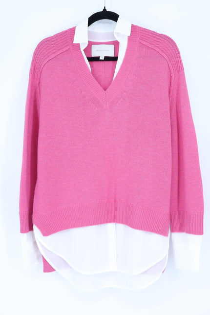 BROCHU WALKER Looker Layered V-Neck Sweater Pink Cashmere Pullover Women's S