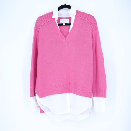 BROCHU WALKER Looker Layered V-Neck Sweater Pink Cashmere Pullover Women's S