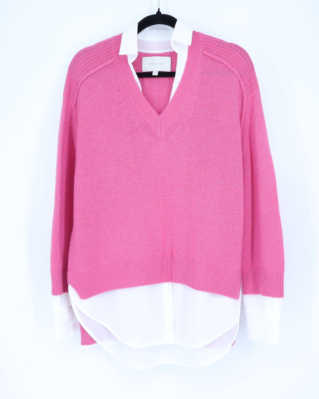 BROCHU WALKER Looker Layered V-Neck Sweater Pink Cashmere Pullover Women's S