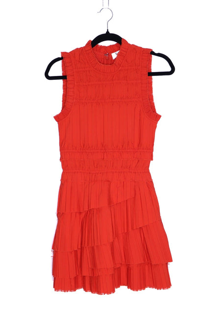 SEA New York Greir Tiered Pleated Crepe Mini Dress Poppy Smocked Women's XS