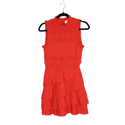 SEA New York Greir Tiered Pleated Crepe Mini Dress Poppy Smocked Women's XS