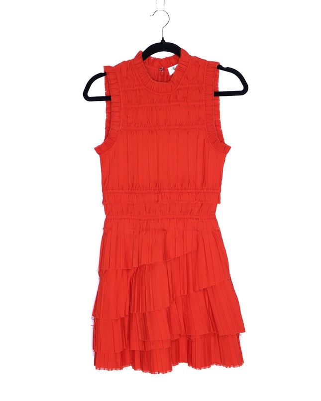 SEA New York Greir Tiered Pleated Crepe Mini Dress Poppy Smocked Women's XS