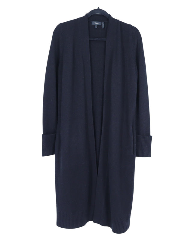 Theory Soft Wool Cashmere Open Long Cardigan Black Fitted Sleeve Women's P/US XS