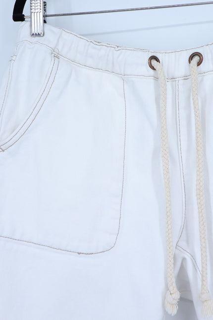 ONE TEASPOON Shabbies Drawstring Jeans White Straight Leg Boyfriend Women's M