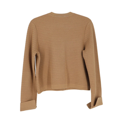 ST. JOHN Racking Stitch Knit Cardigan Tan Front Pockets Button Up Women's L