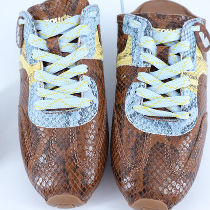 Larroude Stella Mule Sneakers Python Printed Leather Brown Lace Up Women's 6.5
