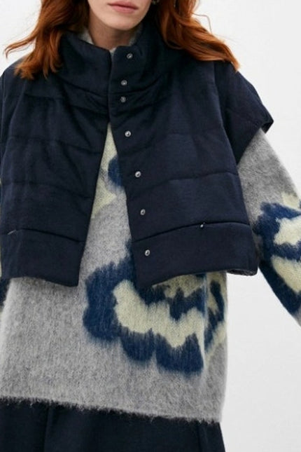 MAX MARA Leisure Cropped Jacket Cashmere Navy Blue Boxy Puffer Women's XS