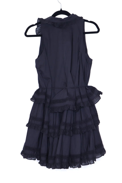 JOSLIN NEW Celia Trapeze Shirt Dress Black Organic Cotton Ruffled Lace Women's 2
