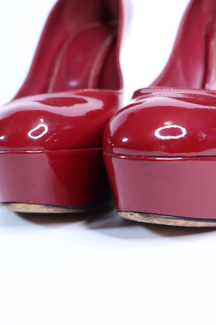 SERGIO ROSSI Patent Leather Platform Pumps Red Almond Toe Women's 35/US 5