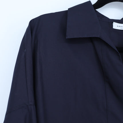 Akris Punto Elements Kimono Sleeve Blouse Navy Split Neck Popover Women's 10