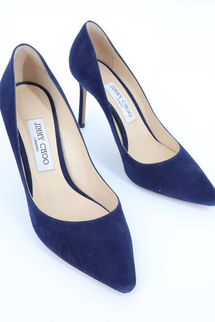 JIMMY CHOO Romy 85 Navy Suede Pointed Pumps Women's 38.5/US 8.5