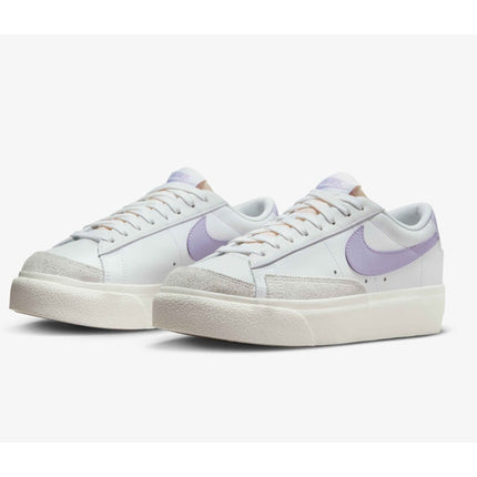 Nike Blazer Low Platform Sneakers White Lilac Suede Leather Lace Up Women's 7
