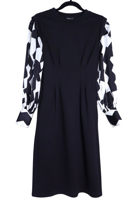 JESSIE LIU Ponte Midi Dress Black Printed Sleeves Tailored Fit Women's XS