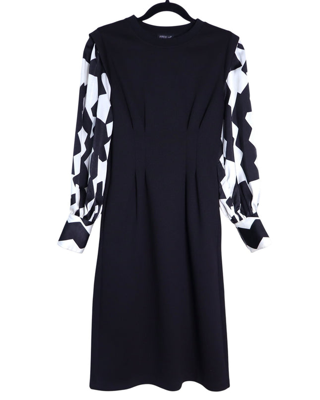 JESSIE LIU Ponte Midi Dress Black Printed Sleeves Tailored Fit Women's XS