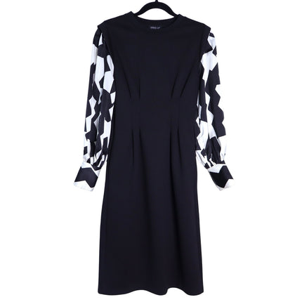 JESSIE LIU Ponte Midi Dress Black Printed Sleeves Tailored Fit Women's XS