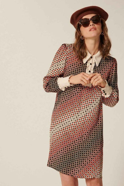 TARA JARMON Reyri Mini Dress Ecru Graphic Print Long Sleeve Women's 42/US L
