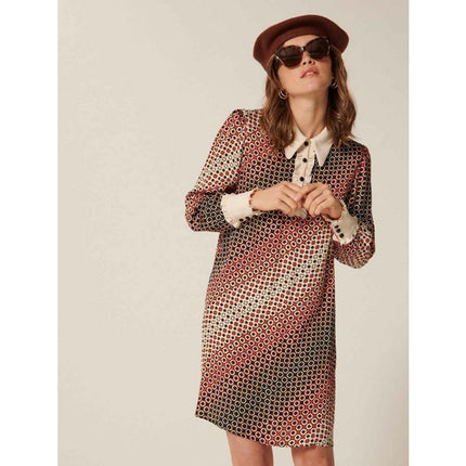 TARA JARMON Reyri Mini Dress Ecru Graphic Print Long Sleeve Women's 42/US L