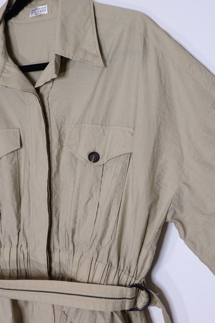 BRUNELLO CUCINELLI Belted Safari Shirtdress Khaki Short Sleeve Women's XL/US 10
