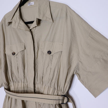 BRUNELLO CUCINELLI Belted Safari Shirtdress Khaki Short Sleeve Women's XL/US 10