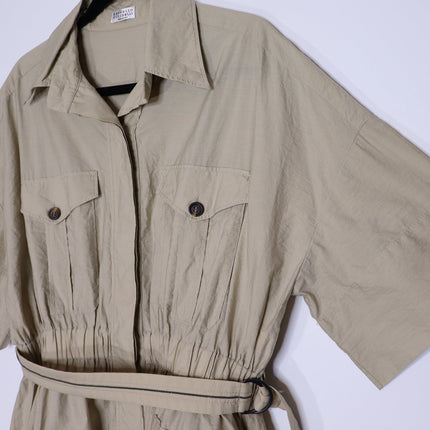 BRUNELLO CUCINELLI Belted Safari Shirtdress Khaki Short Sleeve Women's XL/US 10