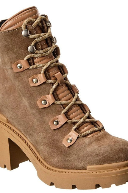 AQUATALIA Valia Platform Heeled Combat Boot Light Taupe Suede Women's 10.5