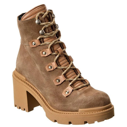 AQUATALIA Valia Platform Heeled Combat Boot Light Taupe Suede Women's 10.5