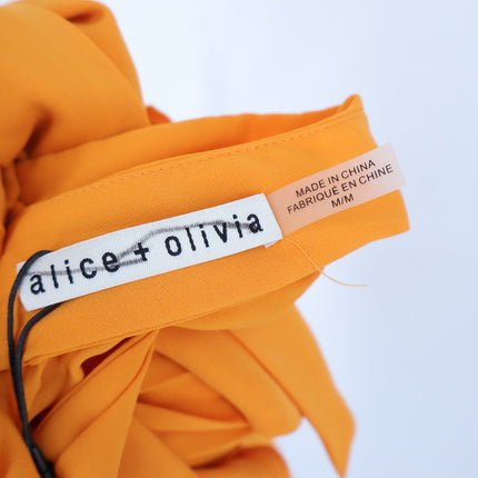 ALICE + OLIVIA Halterneck Sunburst Pleated Mini Dress Orange NWT Women's M