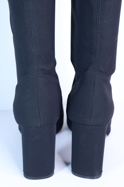 MARION PARKE Malone Heeled Boot Black Thigh High Stretch Crepe Women's 36/US 6
