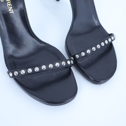 SAINT LAURENT Jane Studded Sandal Black Leather Heels Women's 35.5/US 5.5