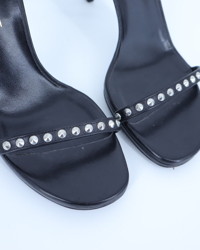 SAINT LAURENT Jane Studded Sandal Black Leather Heels Women's 35.5/US 5.5