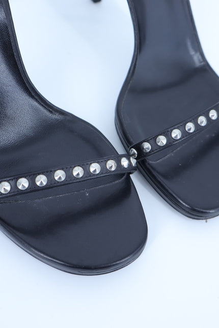 SAINT LAURENT Jane Studded Sandal Black Leather Heels Women's 35.5/US 5.5