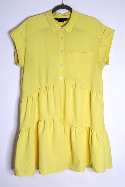 VERONICA BEARD Yellow Harrow Tiered Seersucker Mini Shirt Dress Women's M