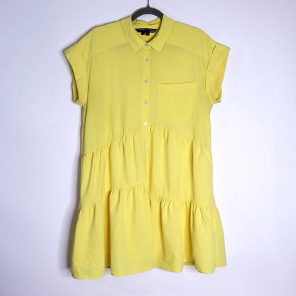 VERONICA BEARD Yellow Harrow Tiered Seersucker Mini Shirt Dress Women's M