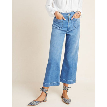 Pilcro and the Letterpress Skipper Cropped Jeans Blue Wash Wide Leg Women's 26