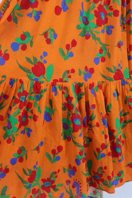 TORY BURCH Printed Smocked Dress Orange Floral Floral Tie Strap Women's S