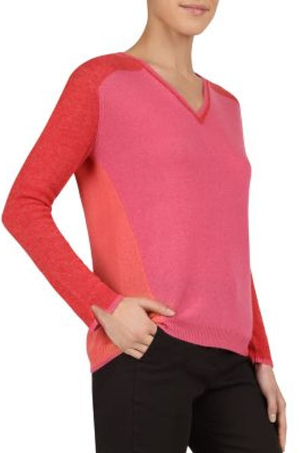 GERARD DAREL Jessie Colorblock Sweater Cashmere Pullover Pink Red Women's 1/US S