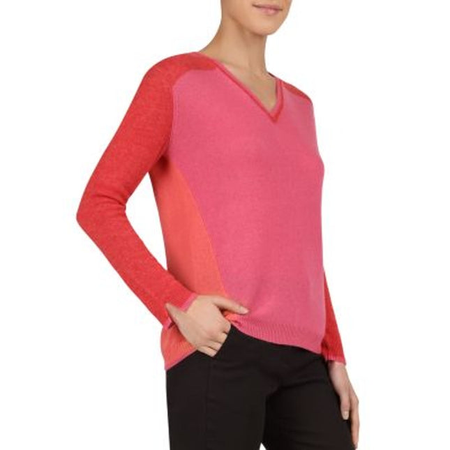 GERARD DAREL Jessie Colorblock Sweater Cashmere Pullover Pink Red Women's 1/US S