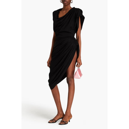 Alexander Wang Asymmetric Draped Dress Black NWT Cotton Jersey Women's 2