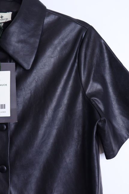 TUCKERNUCK NWT Leather Violetta Shirt Dress Black Short Sleeves Women's M