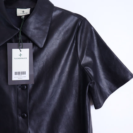 TUCKERNUCK Leather Violetta Shirt Dress NWT Black Short Sleeves Women's M