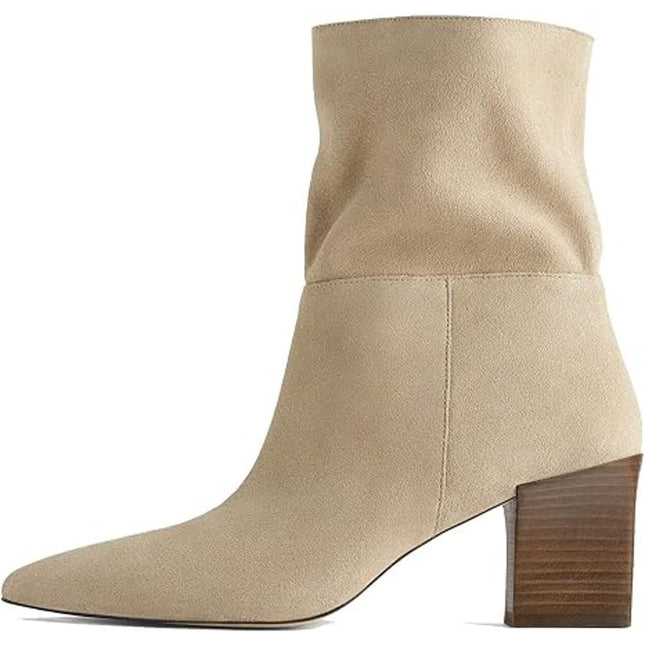 Zara Suede Heeled Boots Tan Soft Split Pointed Toe Women's 40/US 9