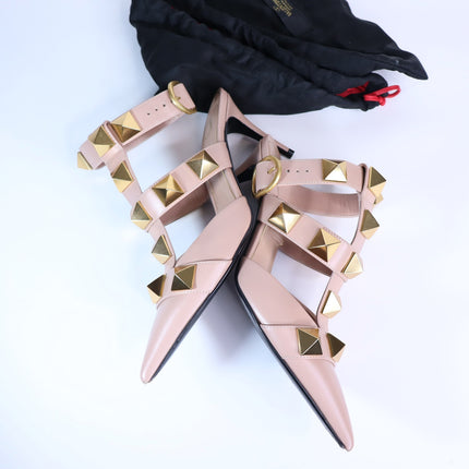 VALENTINO Roman Stud Leather Heeled Sandal Blush Pink Pointed Toe Women's 36