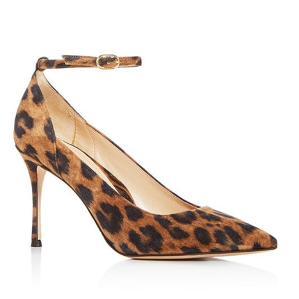 MARION PARKE Muse Leopard Pumps Brown Ankle Strap Pointed Toe Women's 35.5US/5.5