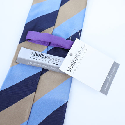 KING BROTHERS Diagonal Stripe Neck Tie NWT Blue and Gold Businesswear Formal OS