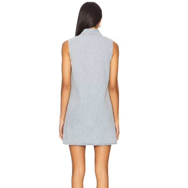 FRAME The City Shift Dress Betty Blue Denim Sleeveless Collared Women's 10